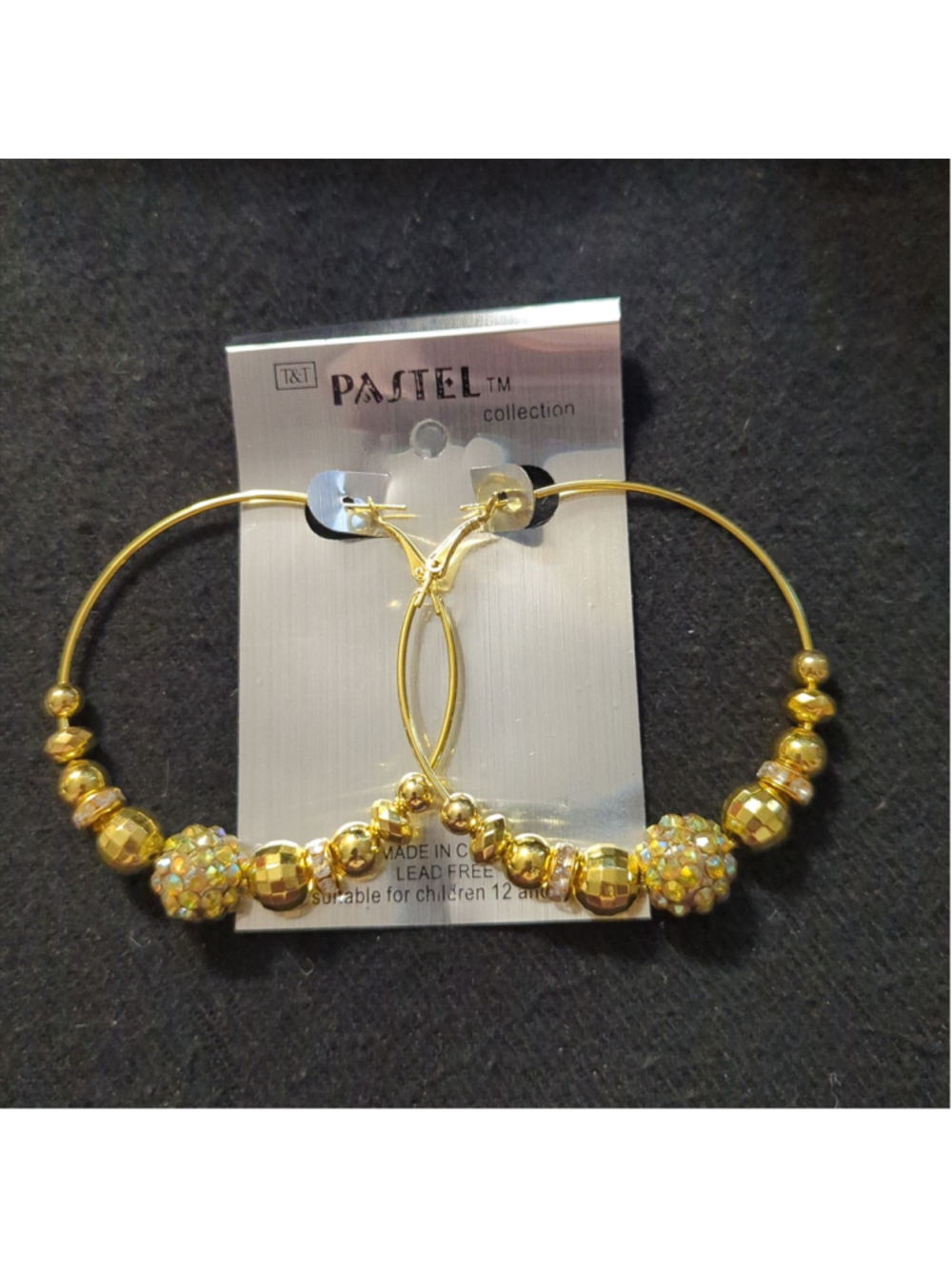 Pastel Collection Gold Tone Rhinestone Beaded Hoop Statement Earrings